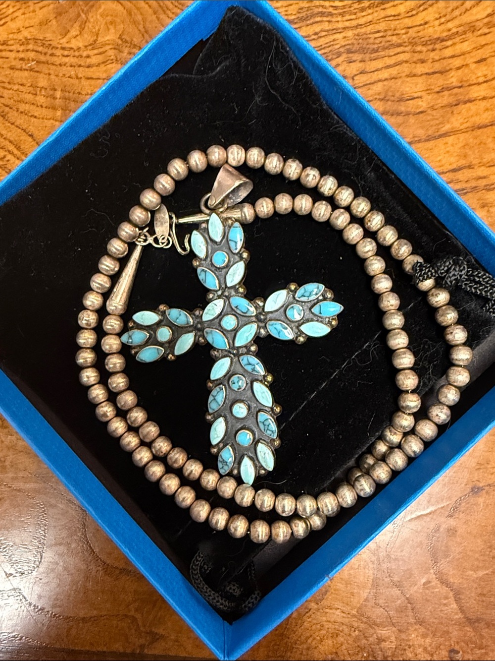 Turquoise Cross Pendant Necklace and Navajo pearls